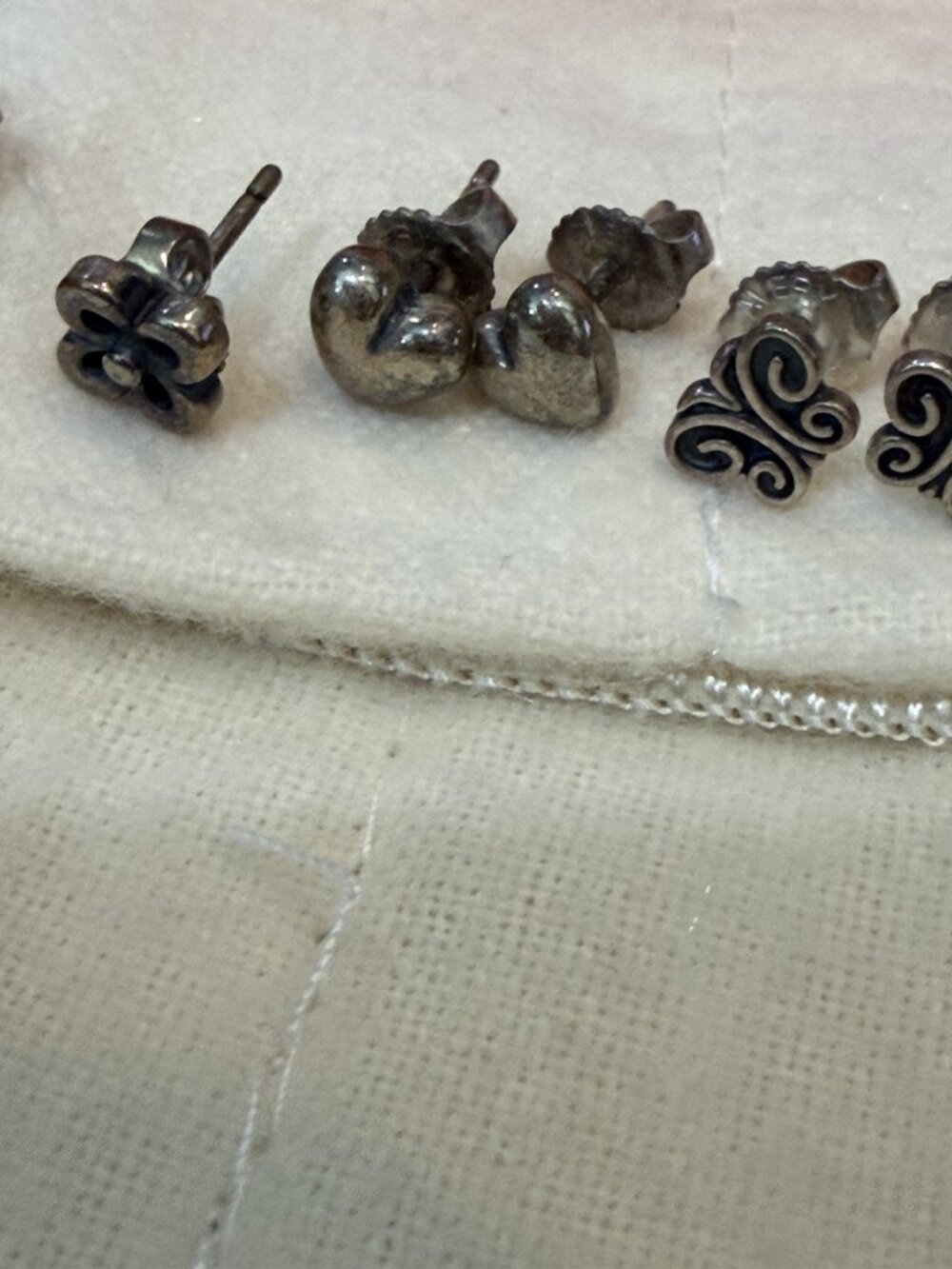 James Avery Sterling Silver Garden Butterfly Puffy Heart & Tiny Flower Earrings